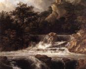 Waterfall With Castle Built On The Rock - 雅各布·凡·雷斯达尔